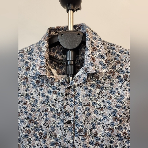 Matinique Grey Blue Floral Long Sleeve Men's Shirt. 100% cotton. Size L - Picture 7 of 14